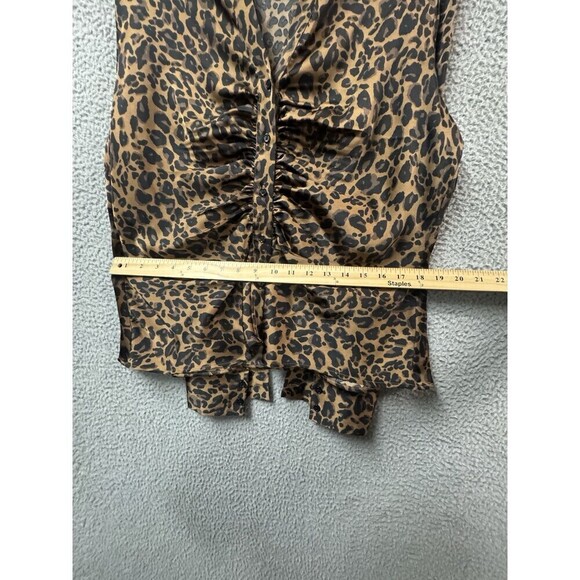 DR2 Blouse Womens XL Brown Black Button Up Long Sleeve Animal Print Satin - Picture 4 of 10